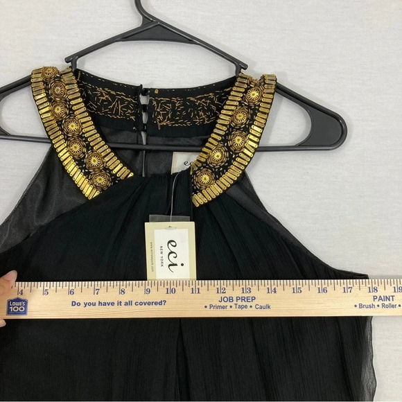 NEW ECI New York Black Gold Embellished 100% Silk Dress size 2 - Picture 5 of 9